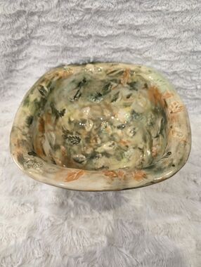 Handmade Pottery Bowl W/Textured Imprinted Leaf Design